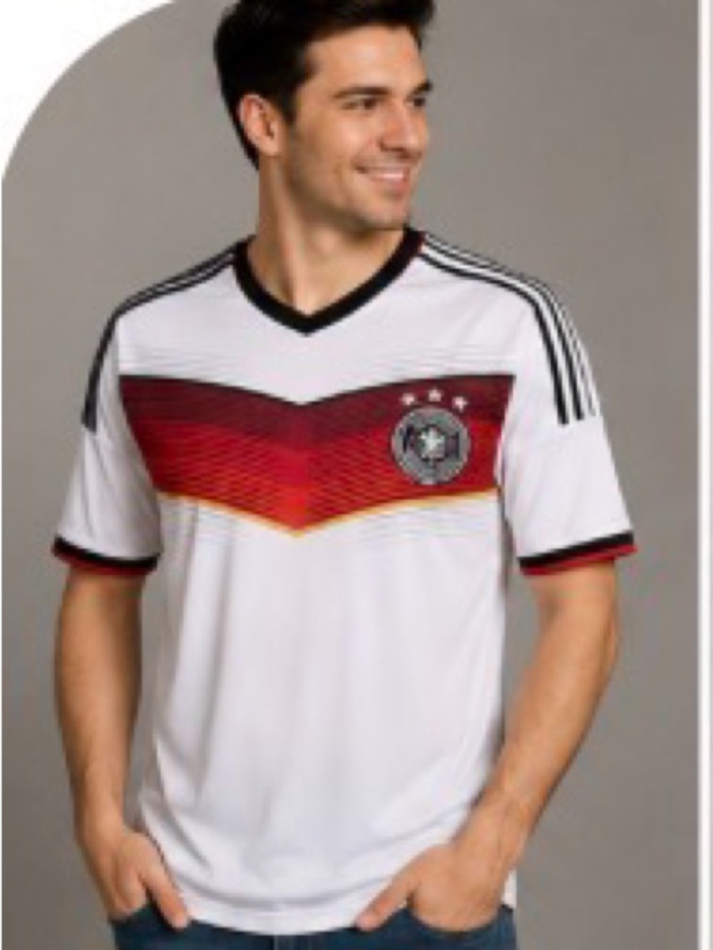 Men's White Germany Football Jersey with Red Gradient Chest and Black Trim